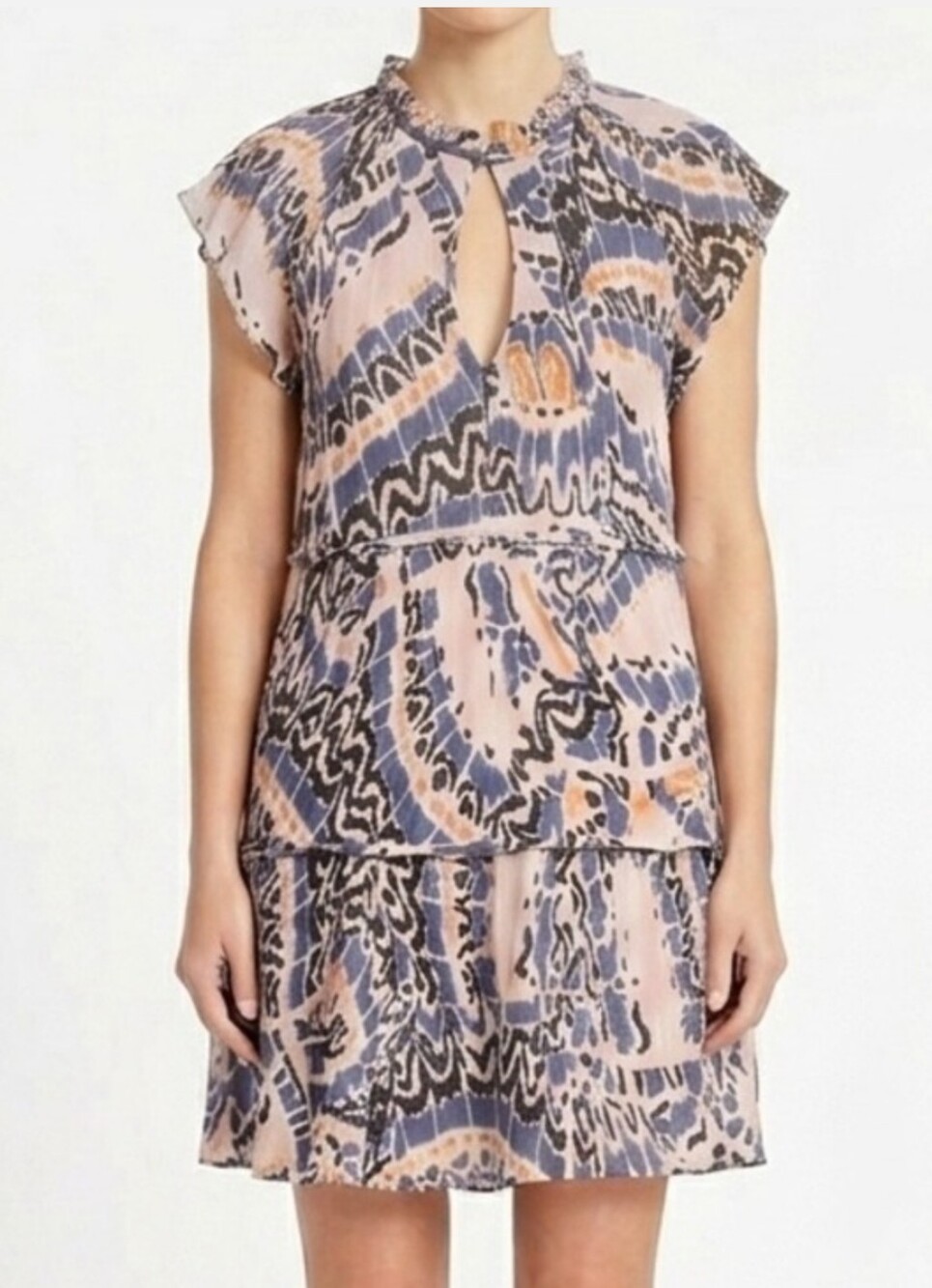 Marie Oliver Pink, Blue & Black Printed Flutter-Sleeve Dress Lavender NWT